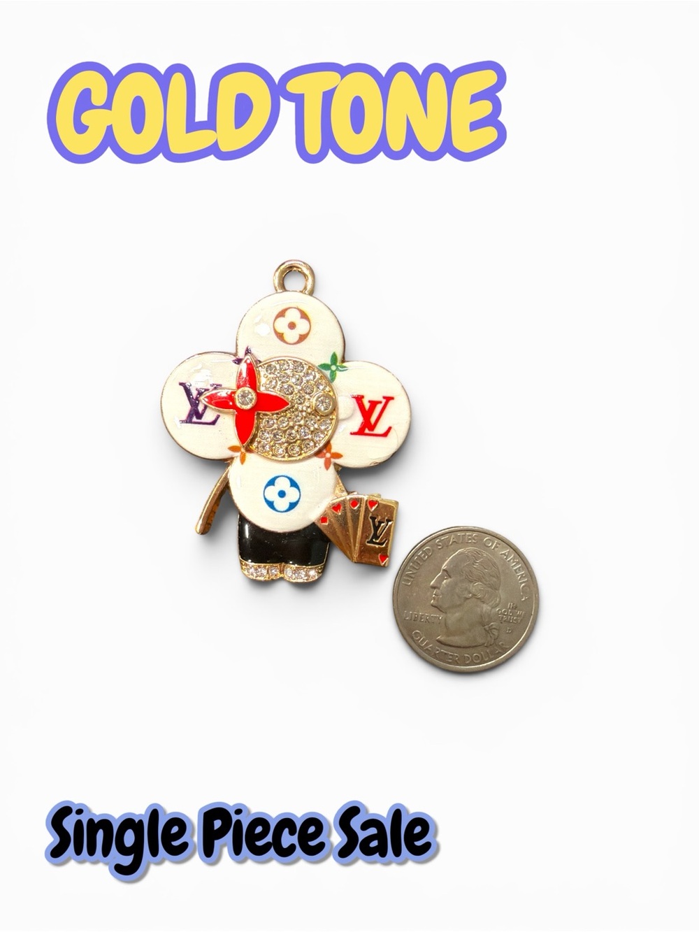 🆕 Listing - Single Piece Large White/Rainbow Vivi Gold Tone Zipper Button Charms